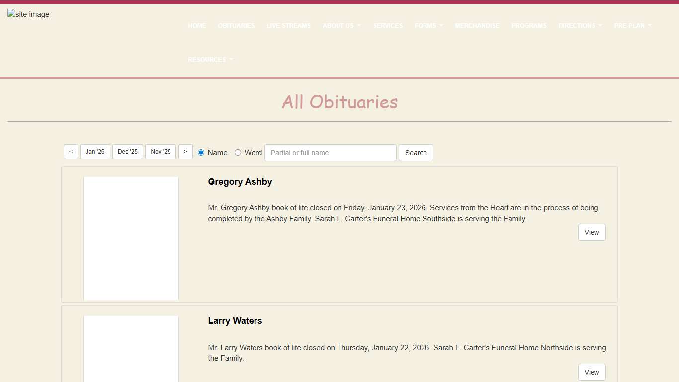 All Obituaries Sarah L. Carters Funeral Home Jacksonville, FL